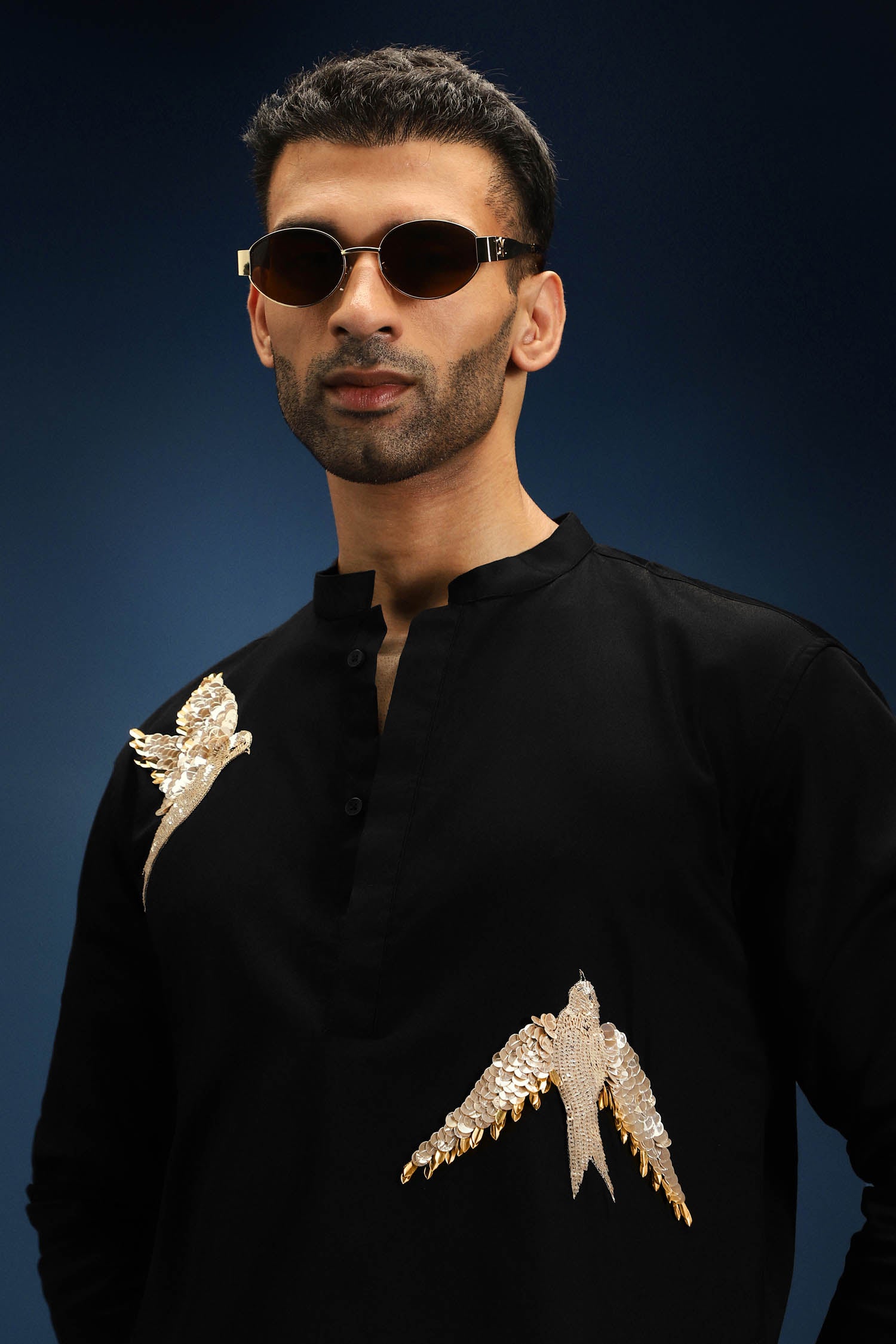 Nestling(Bird)- Hand Embroidered Designer Kurta - Black