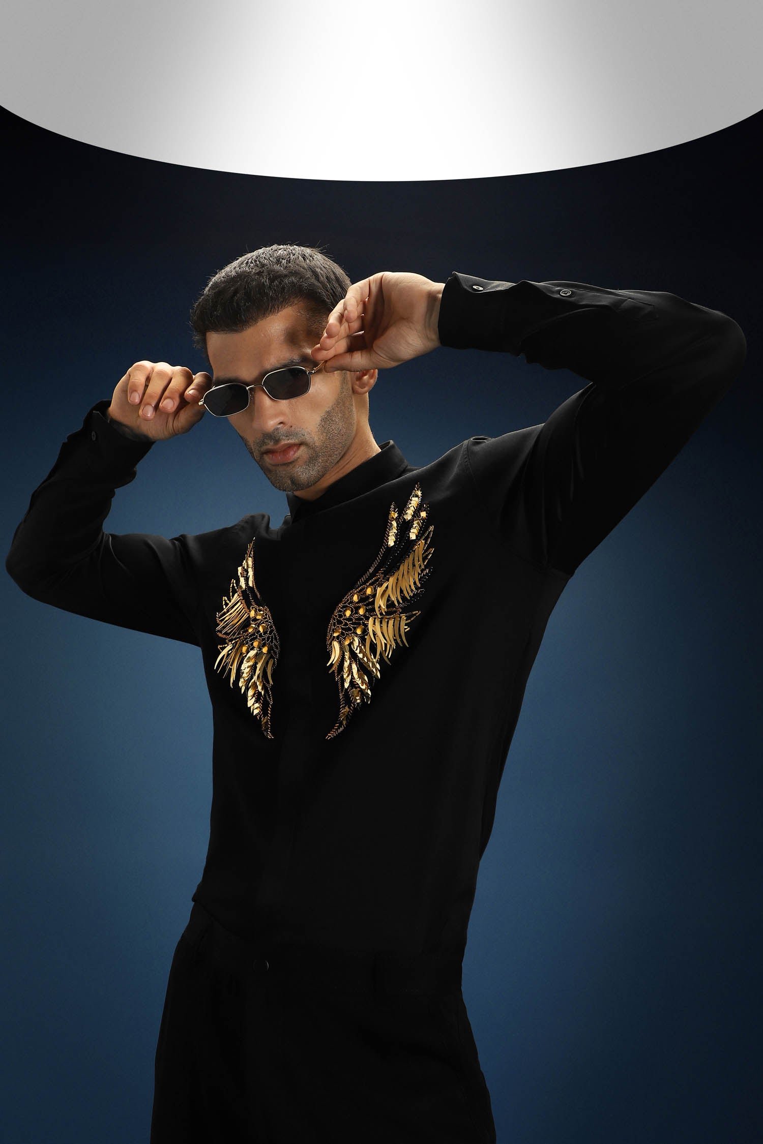 Fly(Wings) Hand Embroidered Designer Shirt - Black