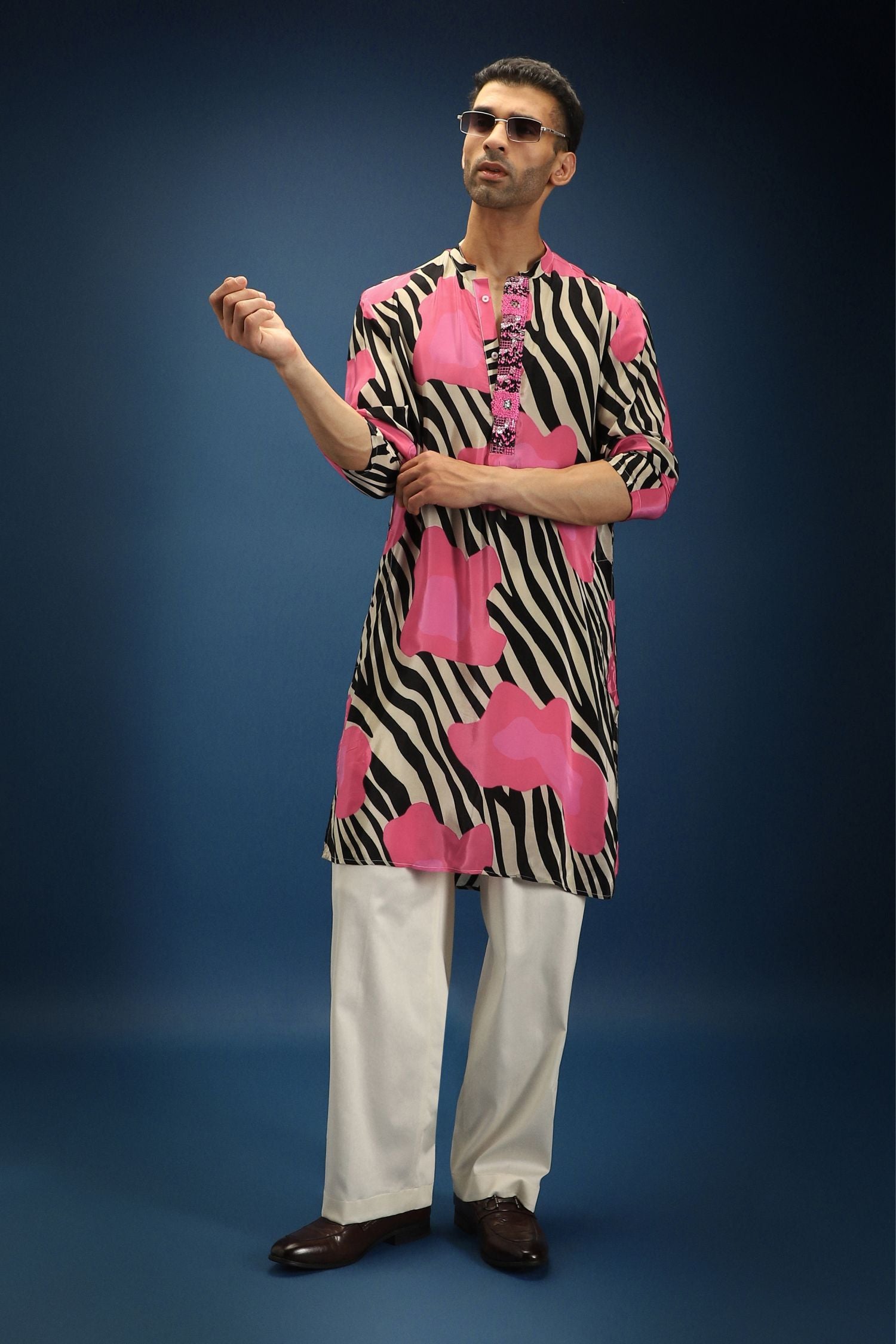 Wild Striped Printed Designer Kurta - Black and White