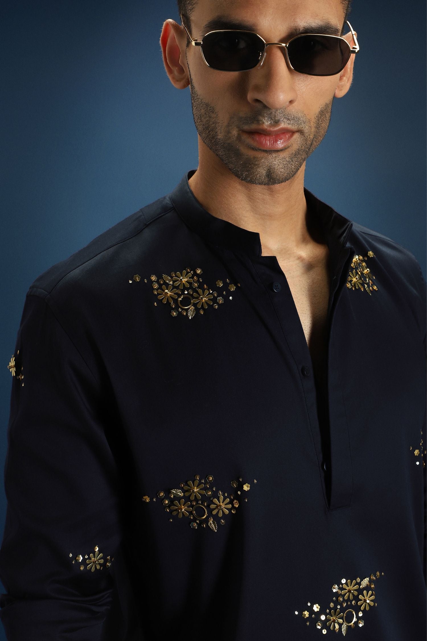 Tussie Mussie Hand Embroidered Designer Kurta - Navy