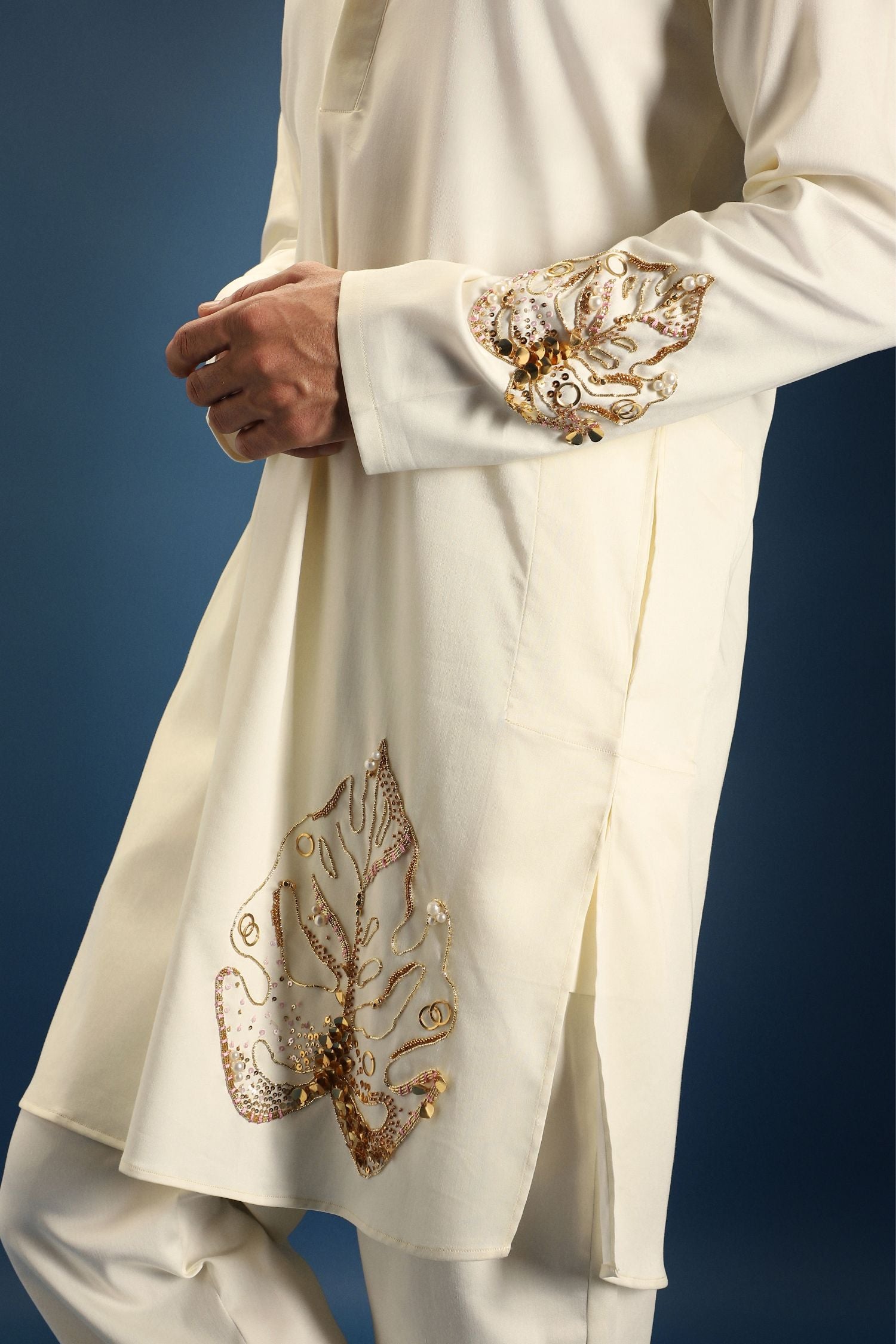TWIG Hand Embroidered Designer Kurta - Ivory