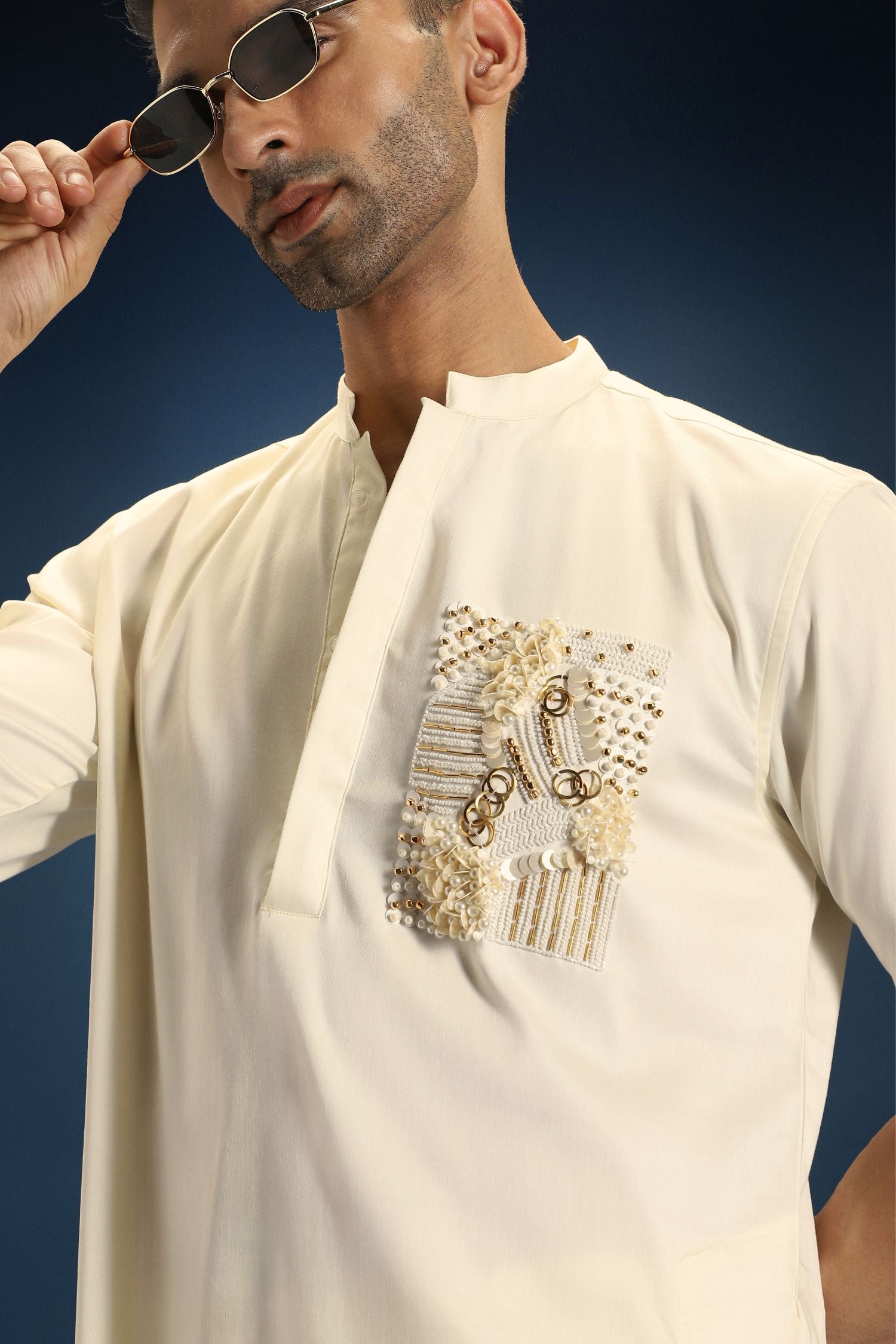 Noor Patch Hand Embroidered Designer Kurta - Ivory