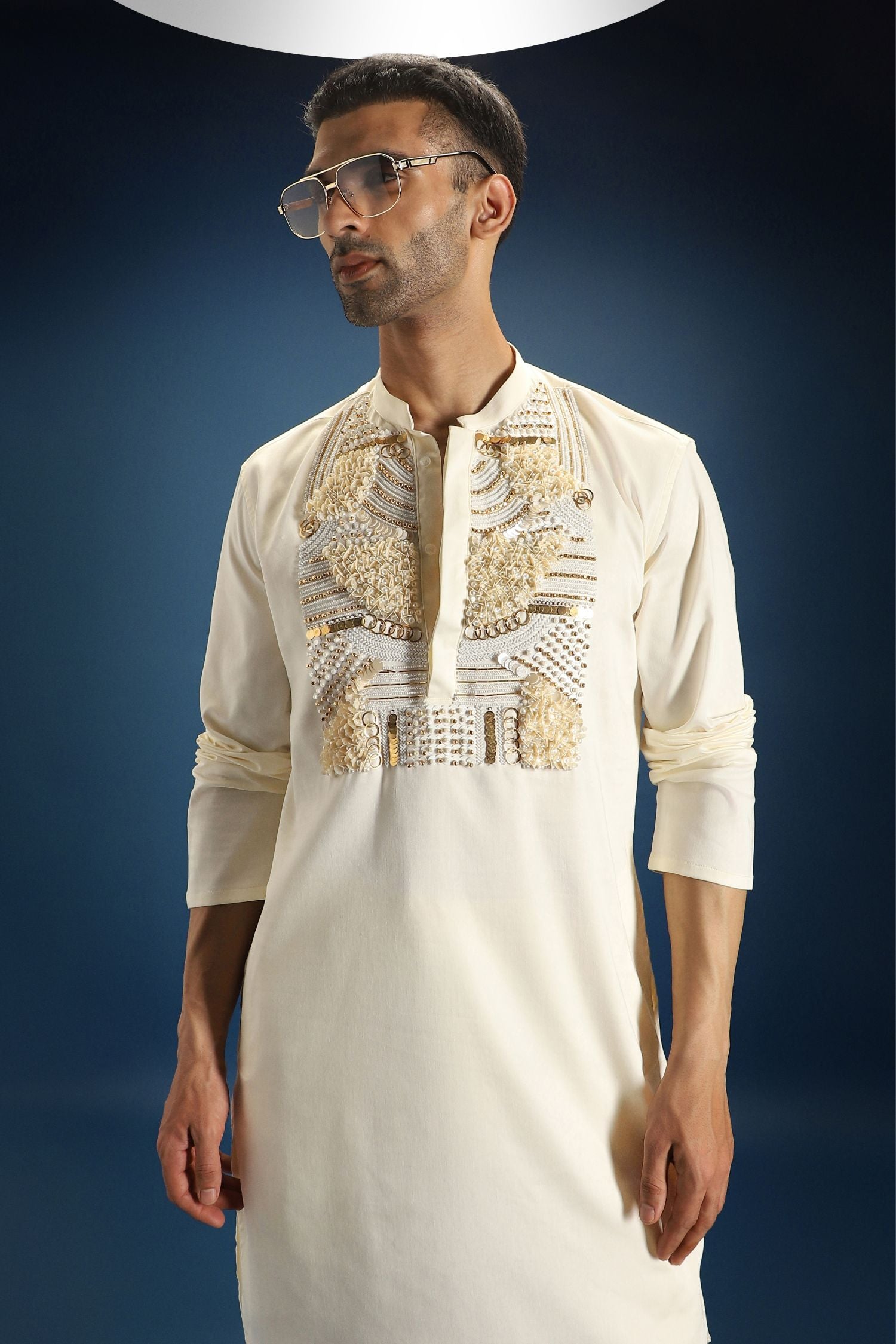 Pearl Yoke Hand Embroidered Designer Kurta - Ivory