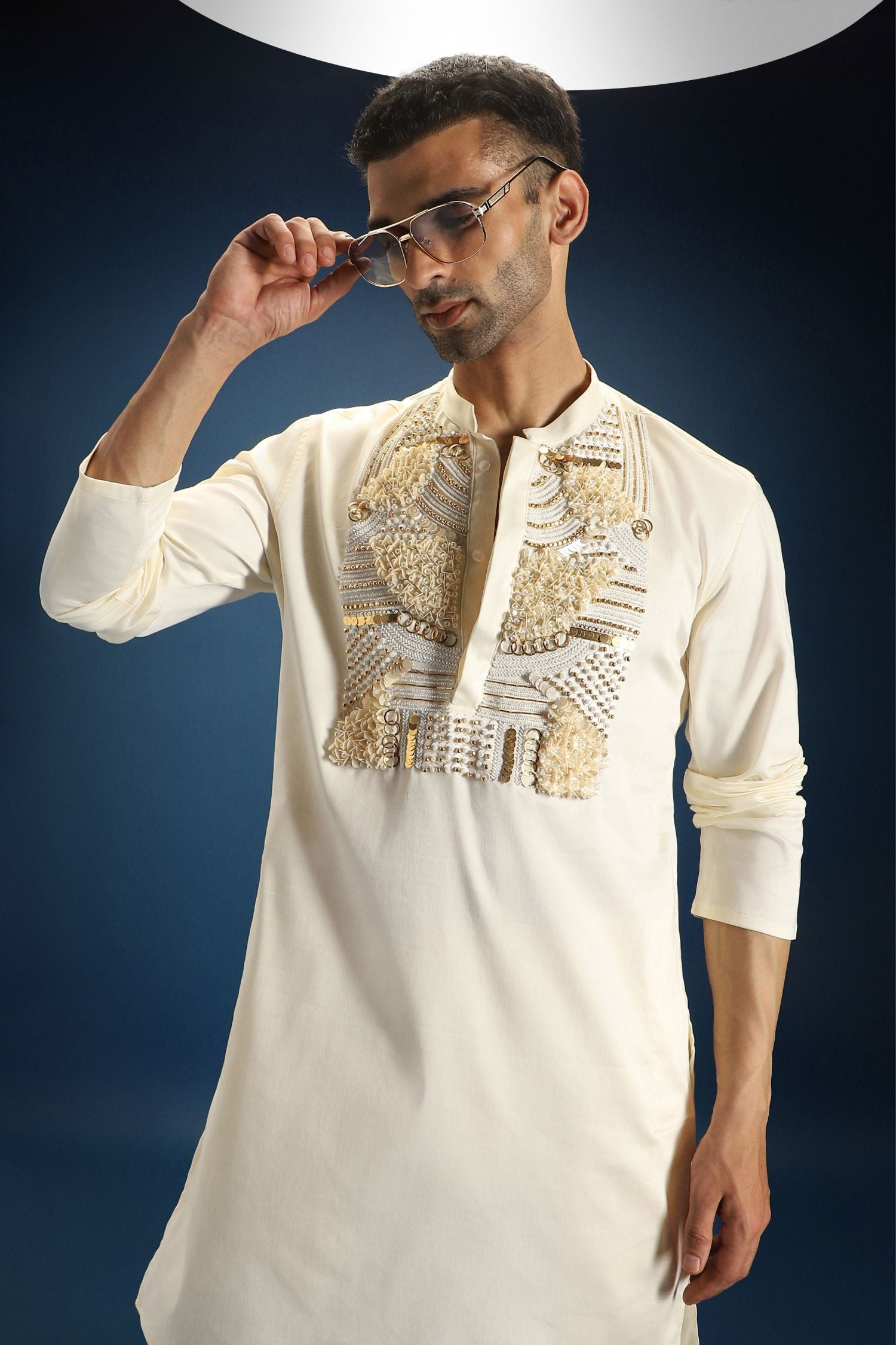 Pearl Yoke Hand Embroidered Designer Kurta - Ivory