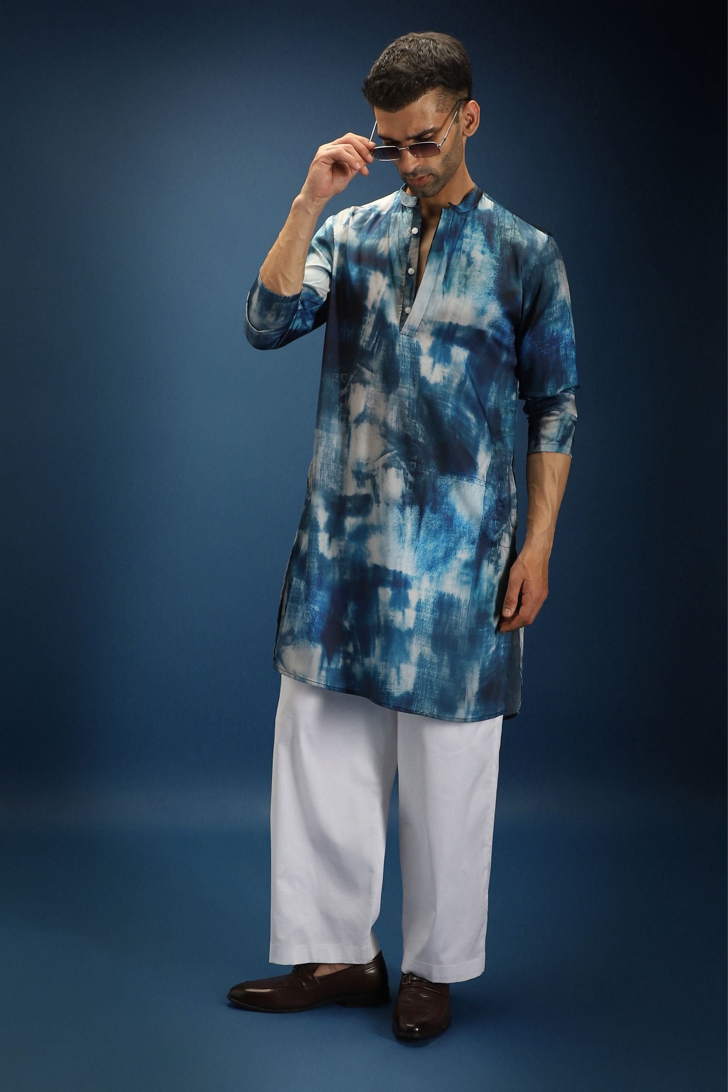 Denim Print Designer Kurta - Blue