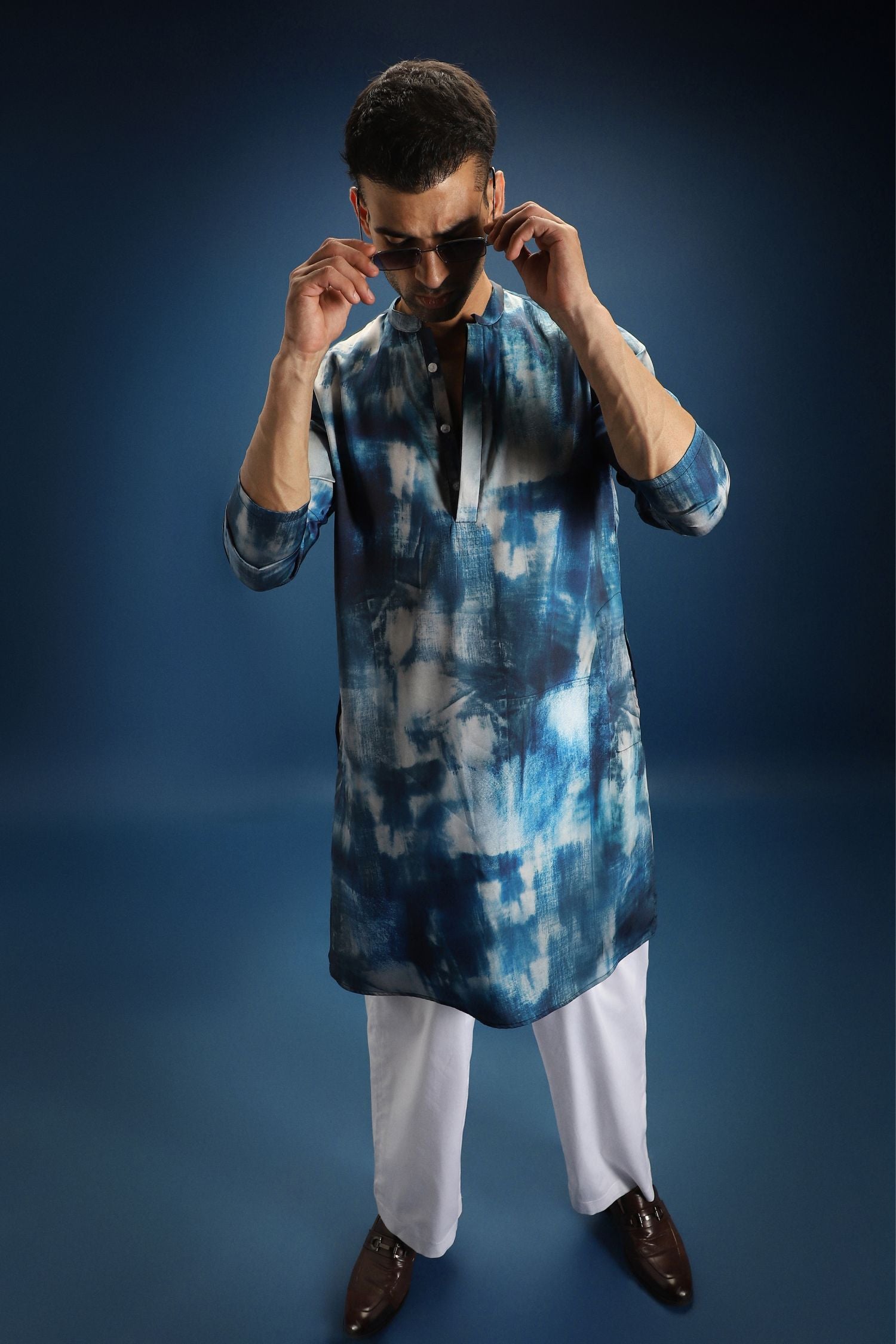 Denim Print Designer Kurta - Blue