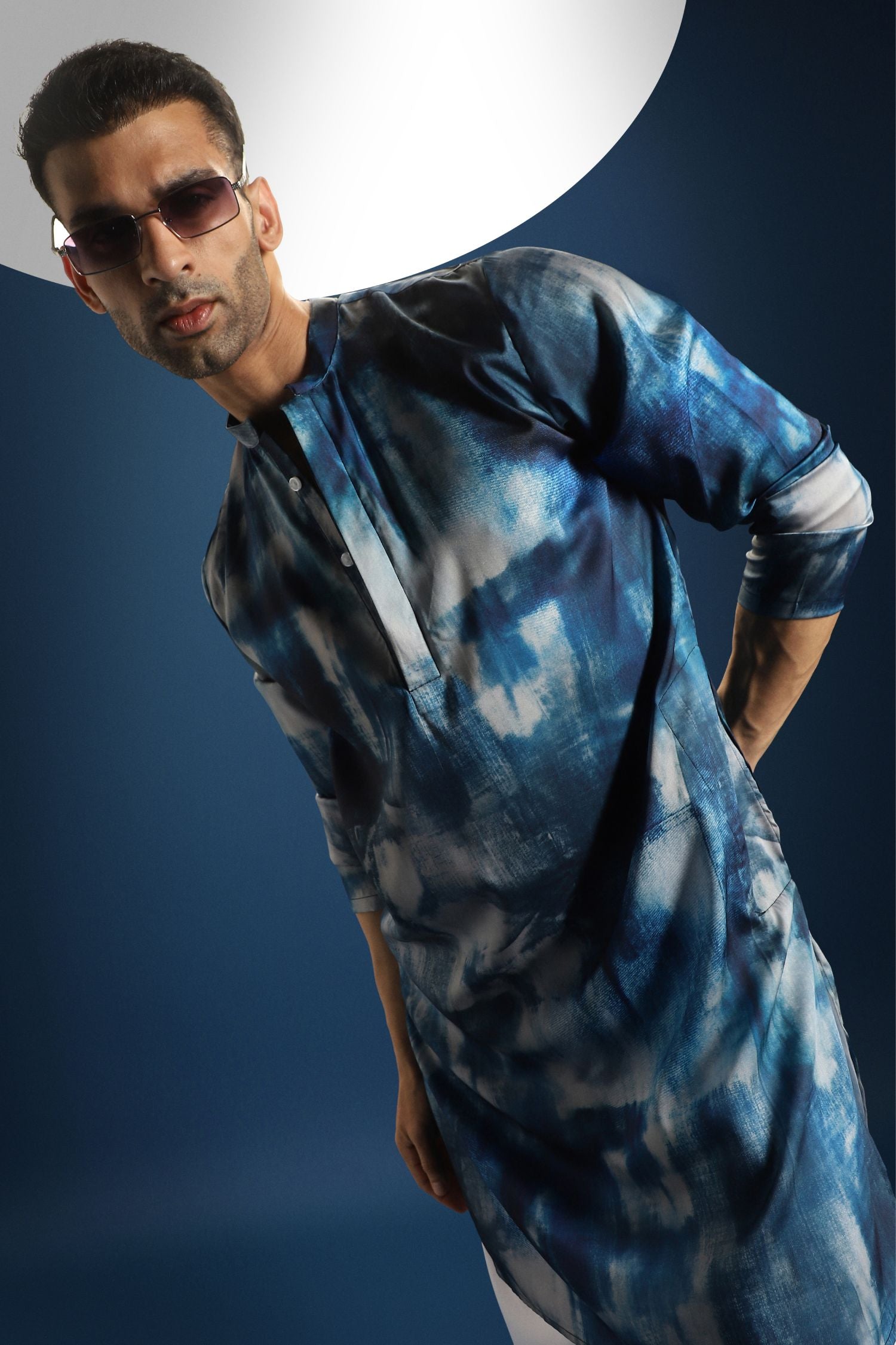 Denim Print Designer Kurta - Blue
