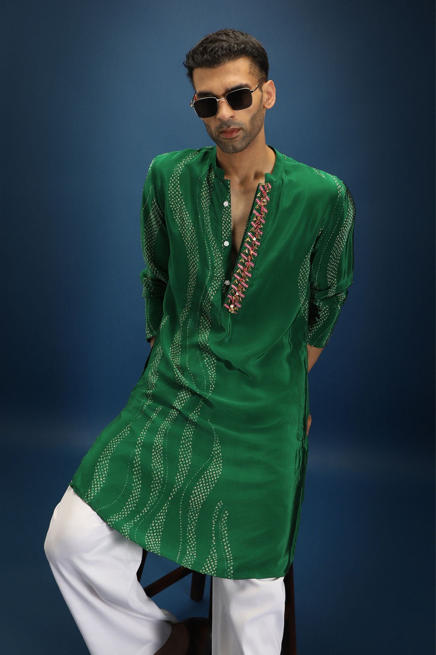 Green Bandhani Kurta - Green