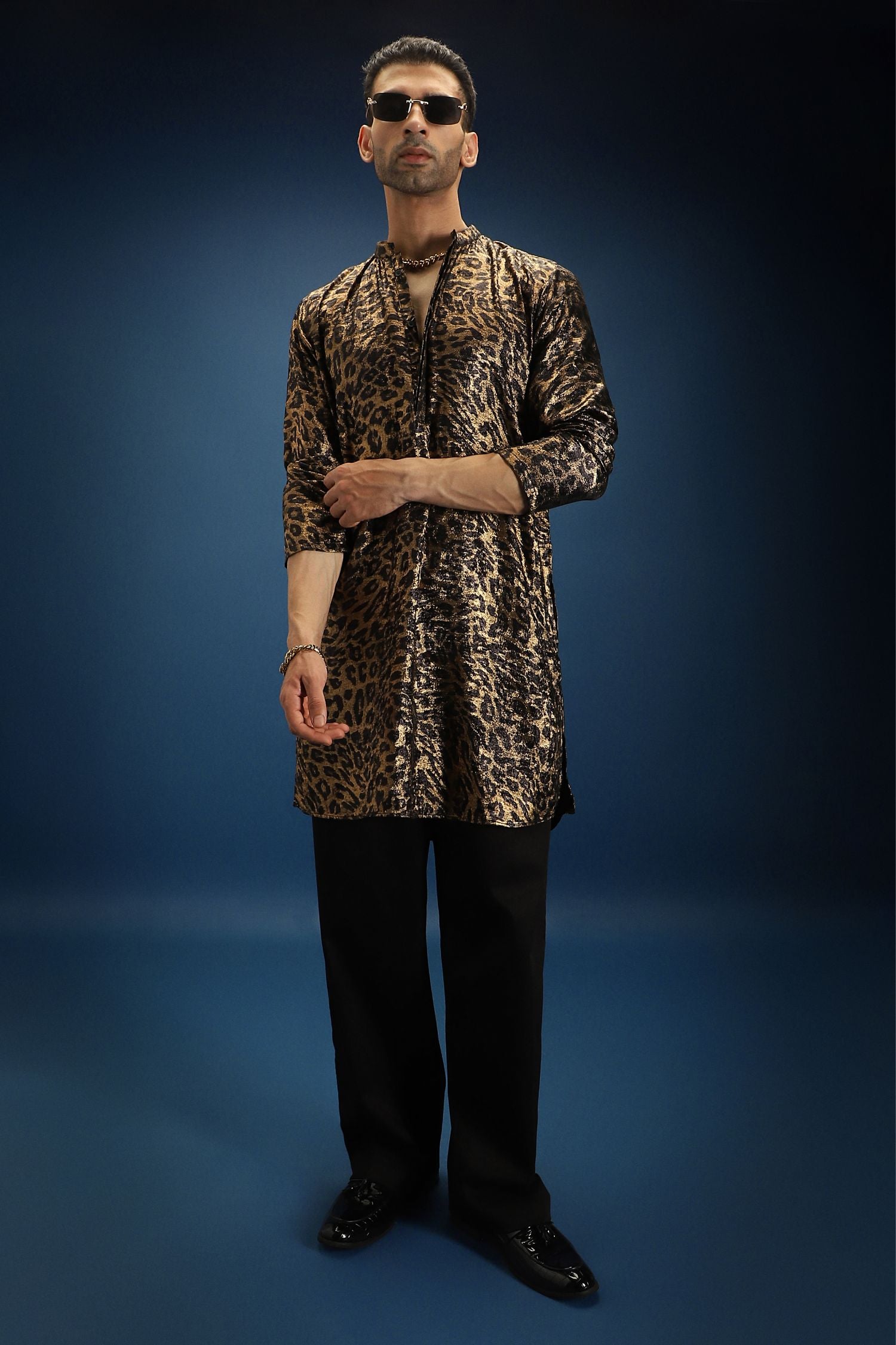 Leopard/Animal Print Designer Kurta - Black