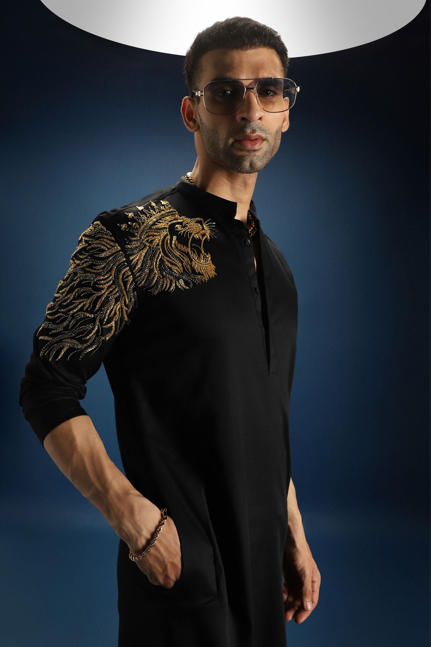 Narasimha Hand Embroidered Designer Kurta - Black