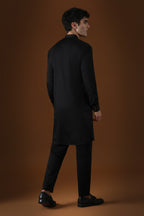 Lion Hand Embroidered Designer Kurta - Black