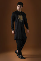 Lion Hand Embroidered Designer Kurta - Black