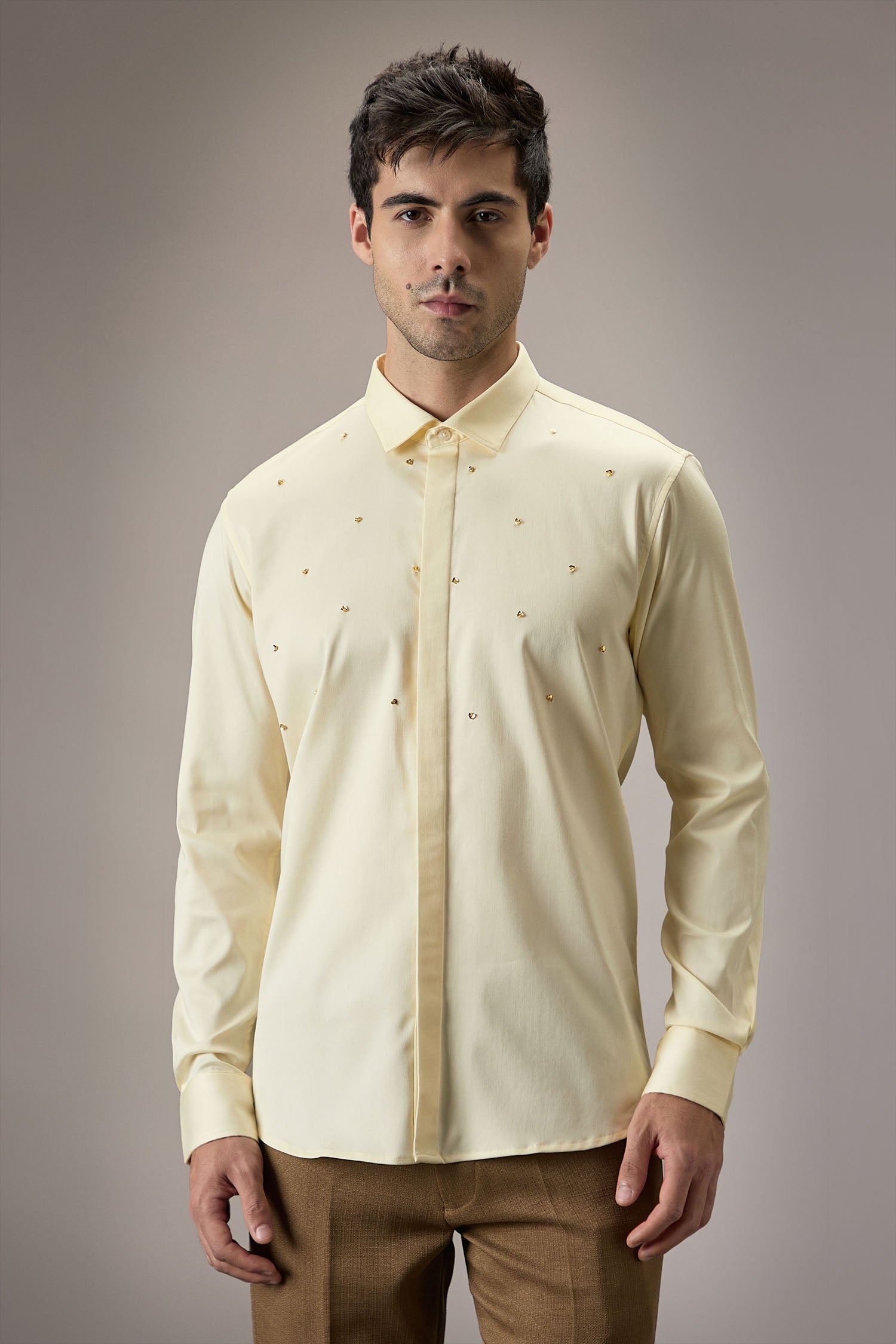 Heart Allover - Hand Embroidered Designer Shirt -  Ivory