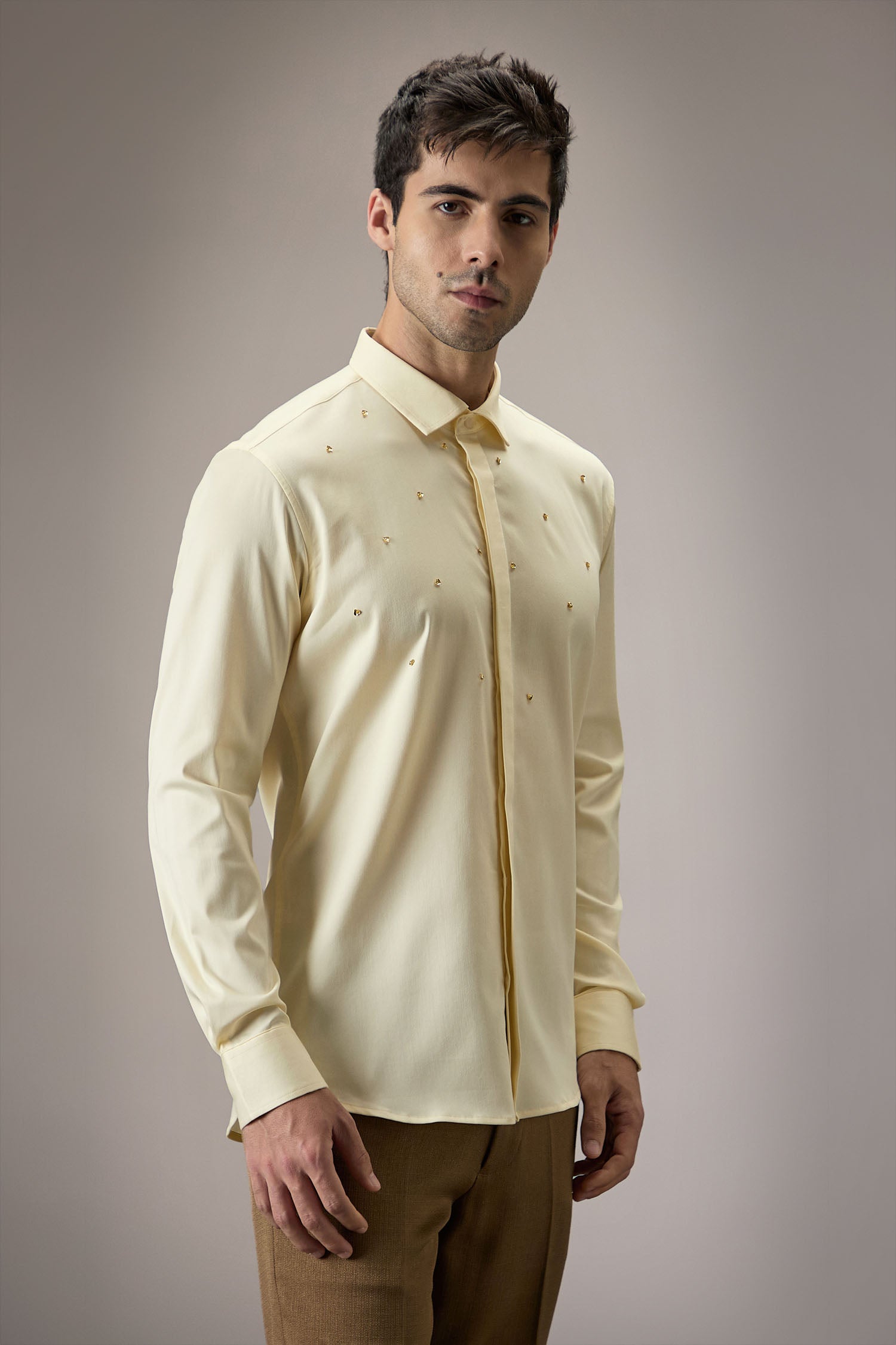 Heart Allover - Hand Embroidered Designer Shirt -  Ivory