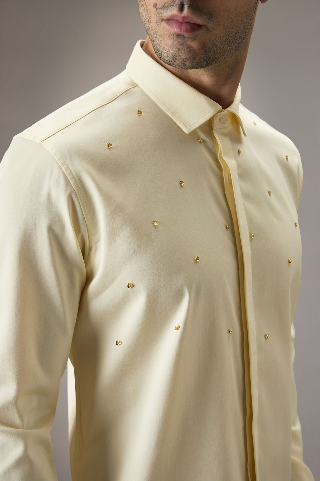 Heart Allover - Hand Embroidered Designer Shirt -  Ivory