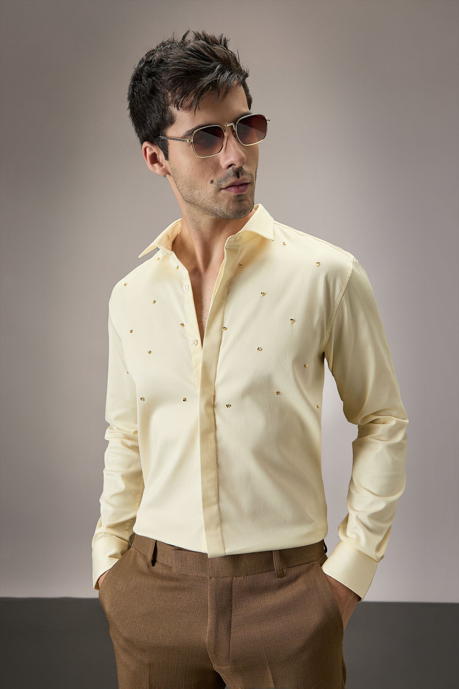 Heart Allover - Hand Embroidered Designer Shirt -  Ivory