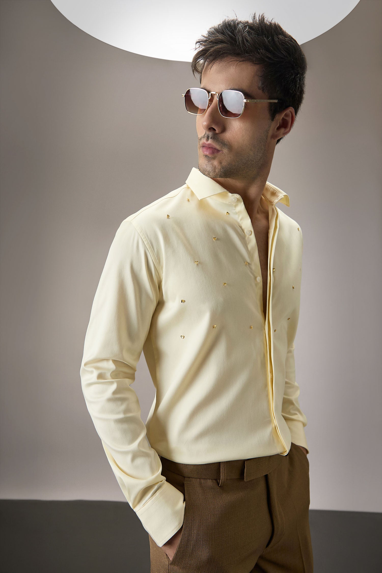 Heart Allover - Hand Embroidered Designer Shirt -  Ivory