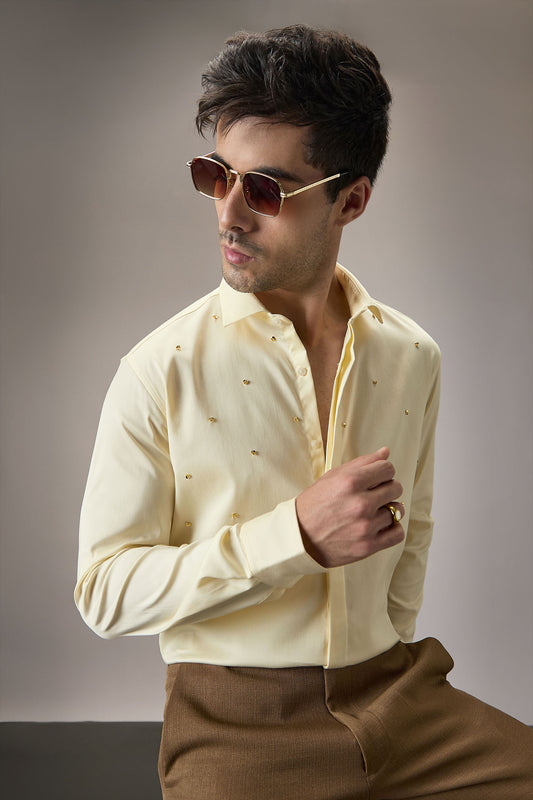 Heart Allover - Hand Embroidered Designer Shirt -  Ivory