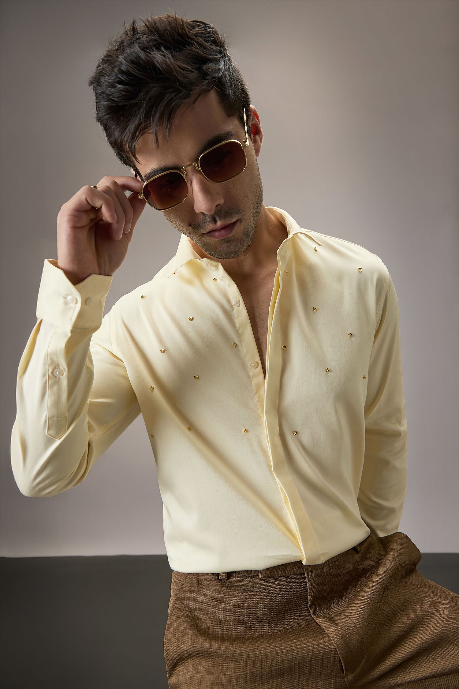Heart Allover - Hand Embroidered Designer Shirt -  Ivory