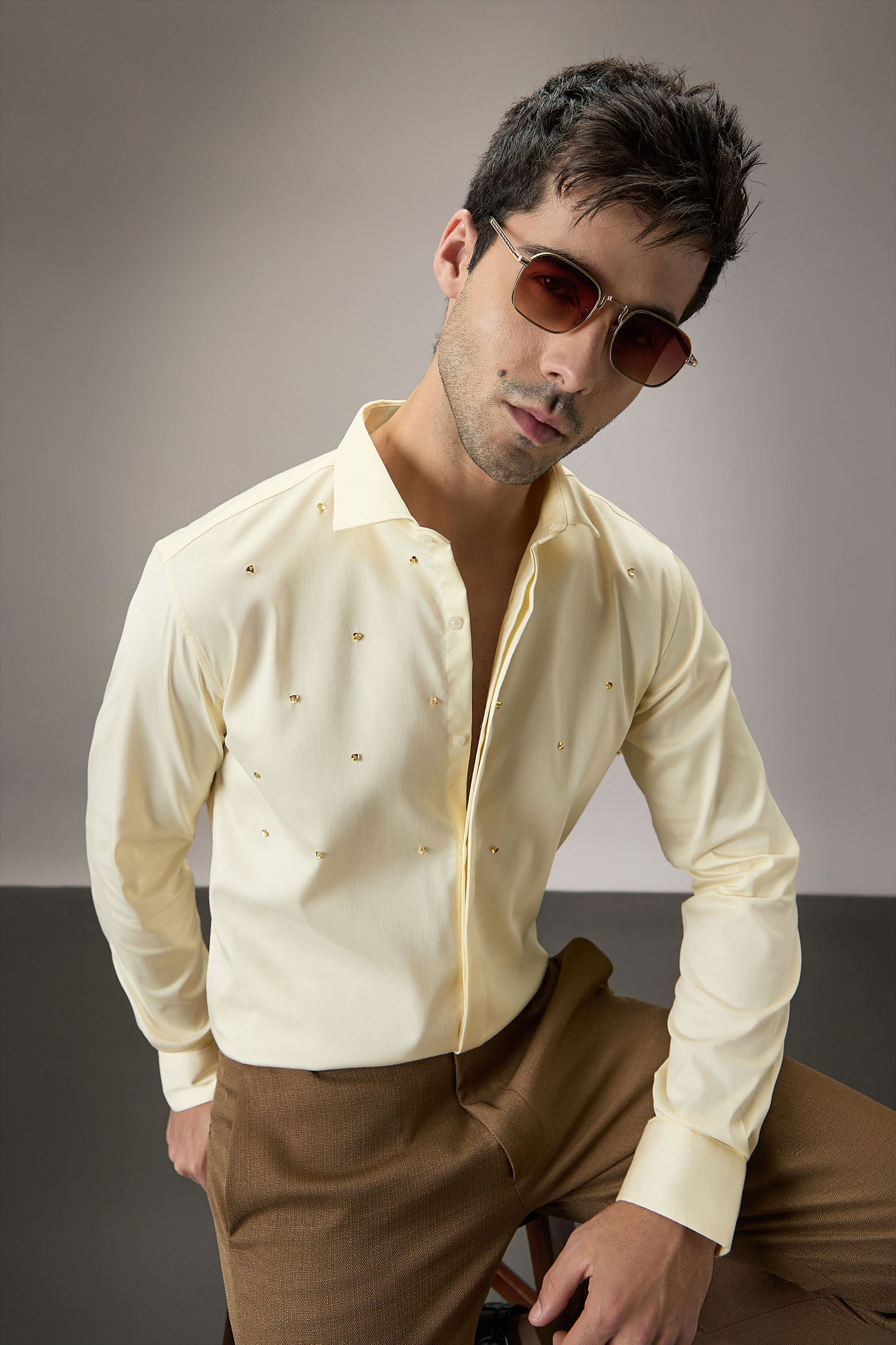 Heart Allover - Hand Embroidered Designer Shirt -  Ivory
