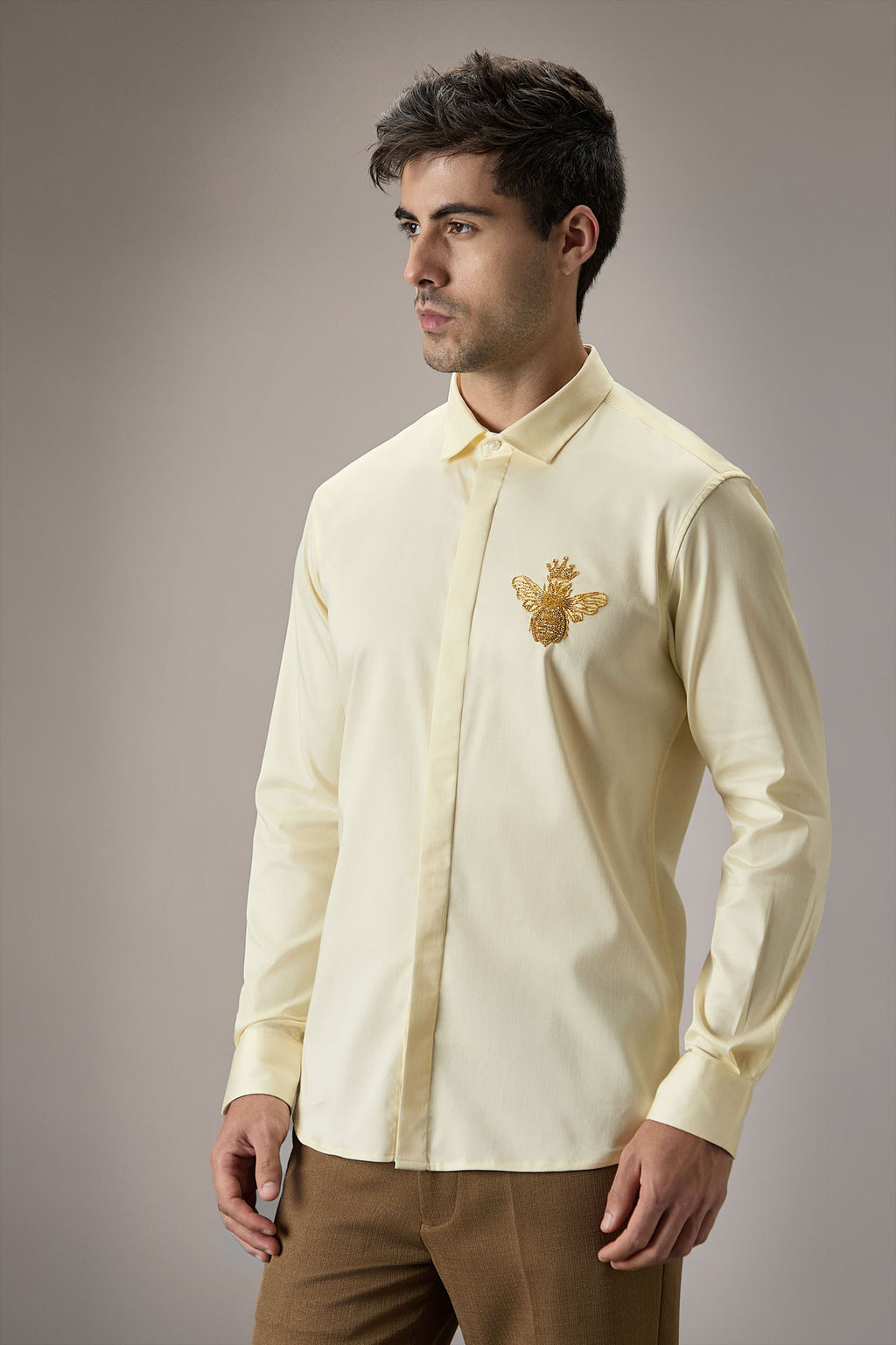 Queen Bee - Hand Embroidered Designer Shirt - IVORY