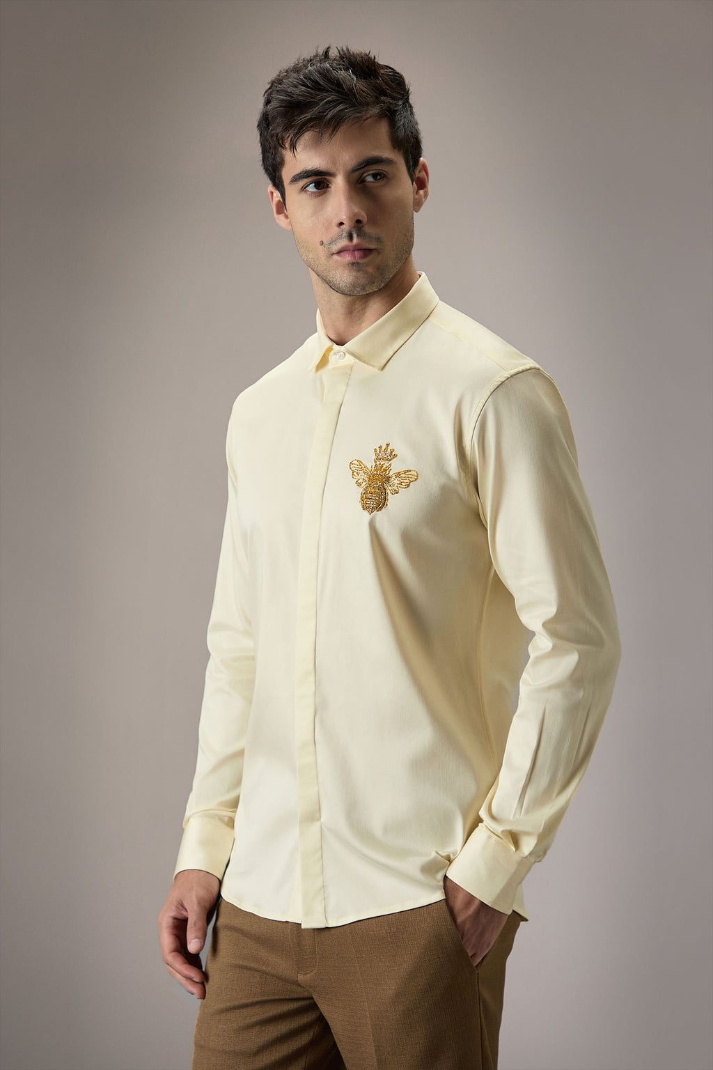Queen Bee - Hand Embroidered Designer Shirt - IVORY