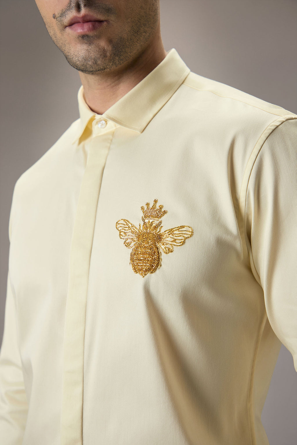 Queen Bee - Hand Embroidered Designer Shirt - IVORY