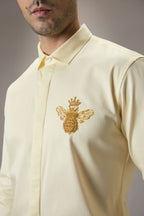 Queen Bee - Hand Embroidered Designer Shirt - IVORY