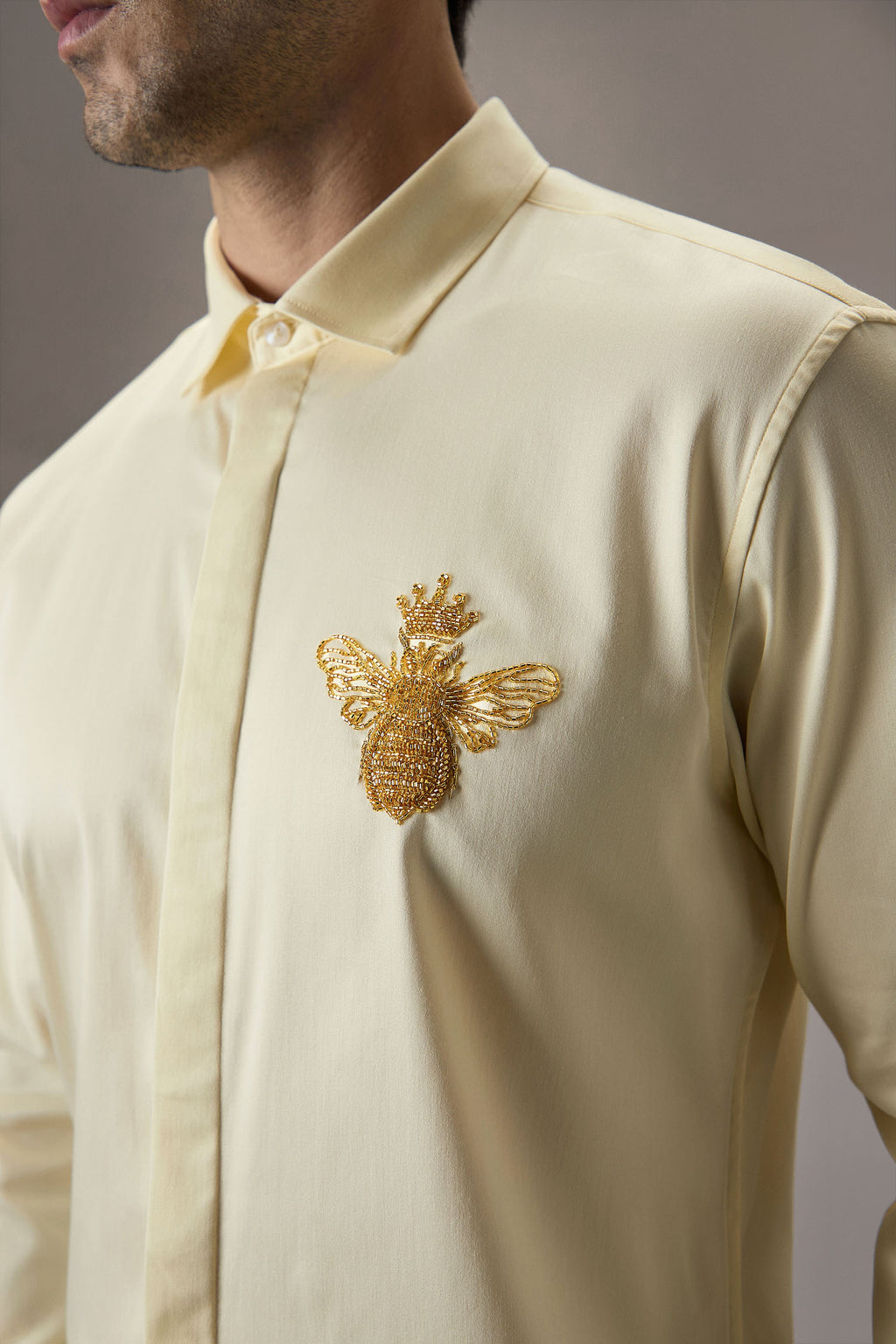 Queen Bee - Hand Embroidered Designer Shirt - IVORY