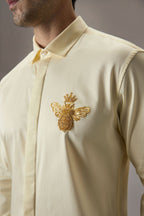 Queen Bee - Hand Embroidered Designer Shirt - IVORY