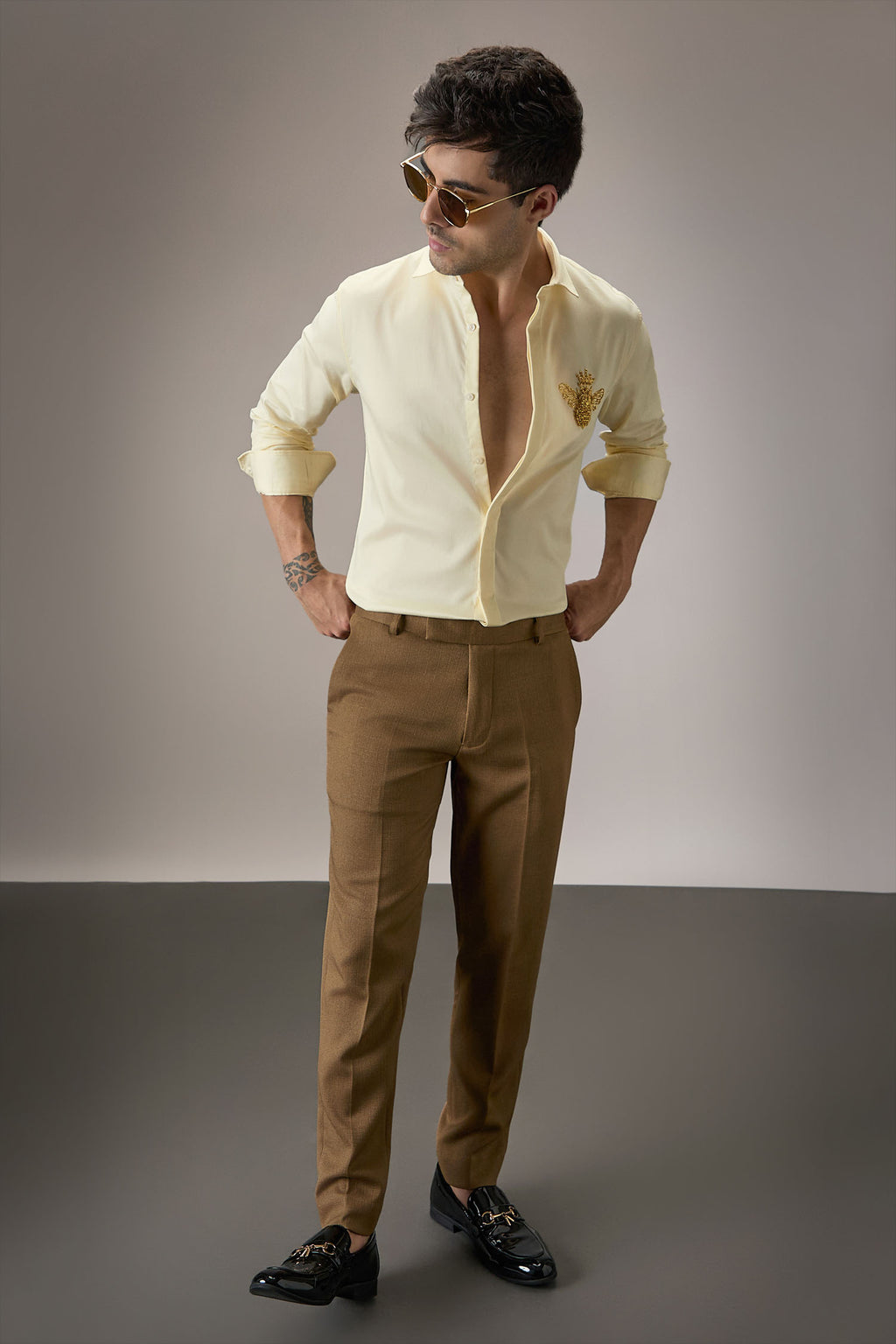 Queen Bee - Hand Embroidered Designer Shirt - IVORY
