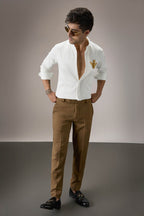 Queen Bee Hand Embroidered Designer Shirt - White