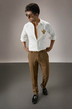 Queen Bee Hand Embroidered Designer Shirt - White