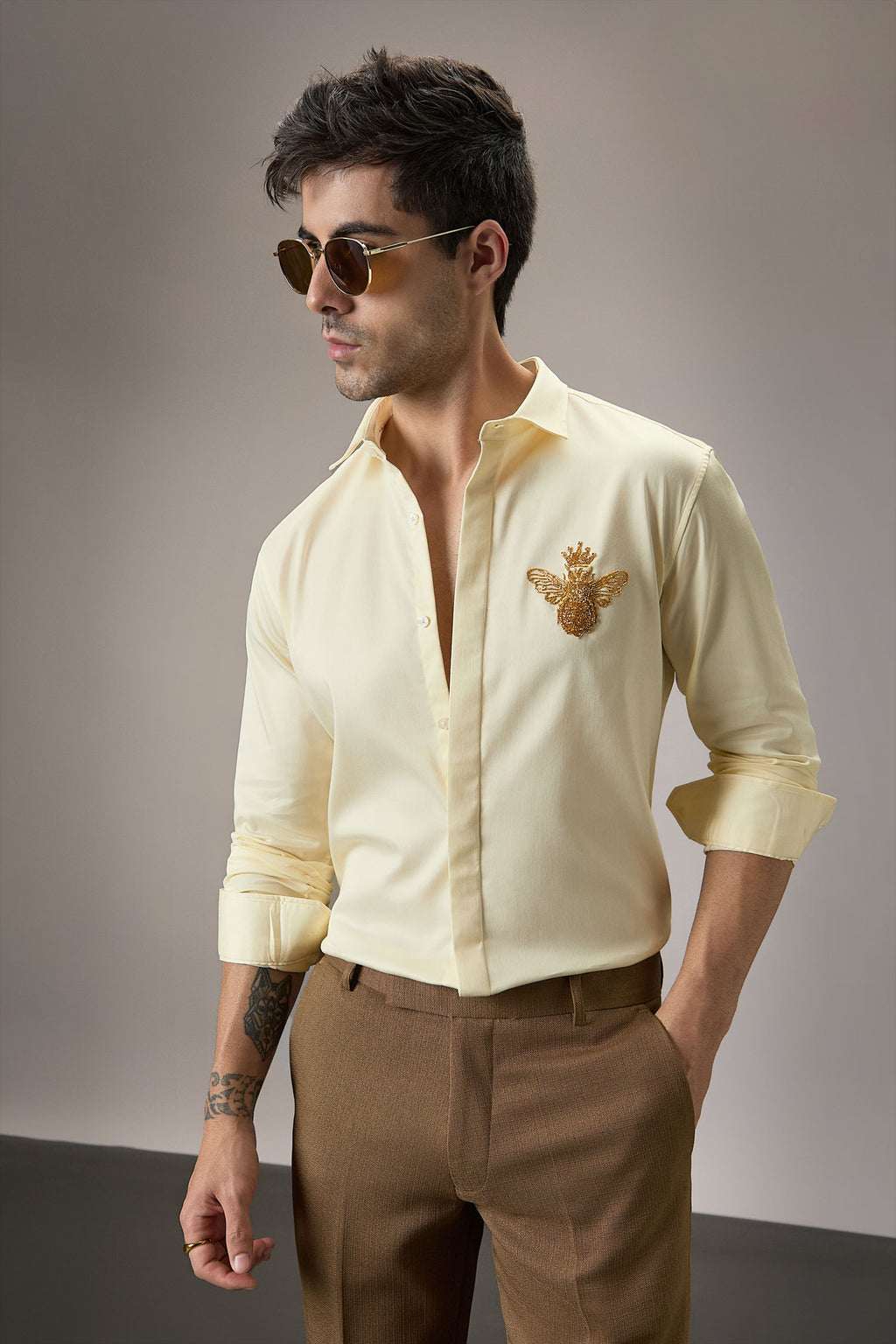 Queen Bee - Hand Embroidered Designer Shirt - IVORY