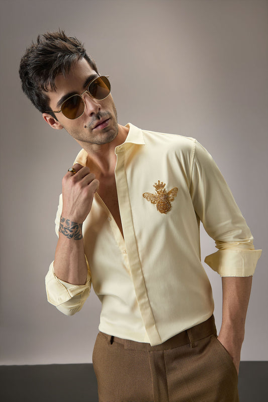 Queen Bee - Hand Embroidered Designer Shirt - IVORY