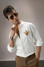 Queen Bee Hand Embroidered Designer Shirt - White