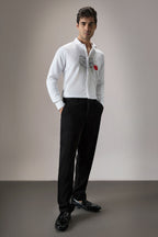Flora And Fauna (Tiger)- Hand Embroidered Designer Shirt - White