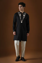 Mirror Illusion Hand Embroidered Designer Kurta - Black