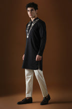 Mirror Illusion Hand Embroidered Designer Kurta - Black