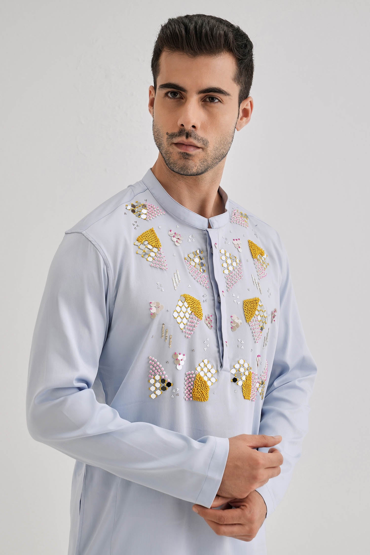 Speculum(Mirror) - Hand Embroidered Designer Kurta - Powder Blue