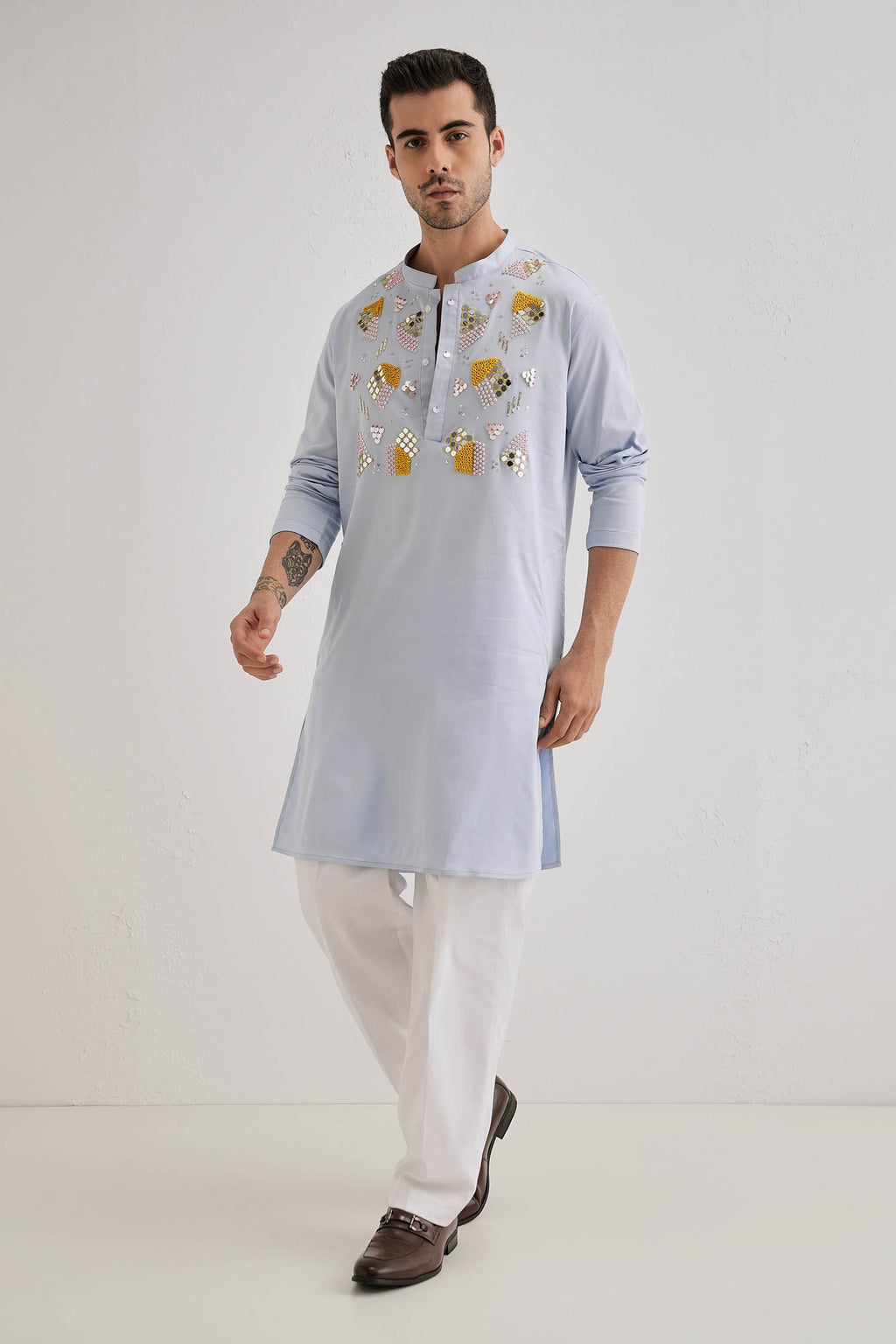 Speculum(Mirror) - Hand Embroidered Designer Kurta - Powder Blue