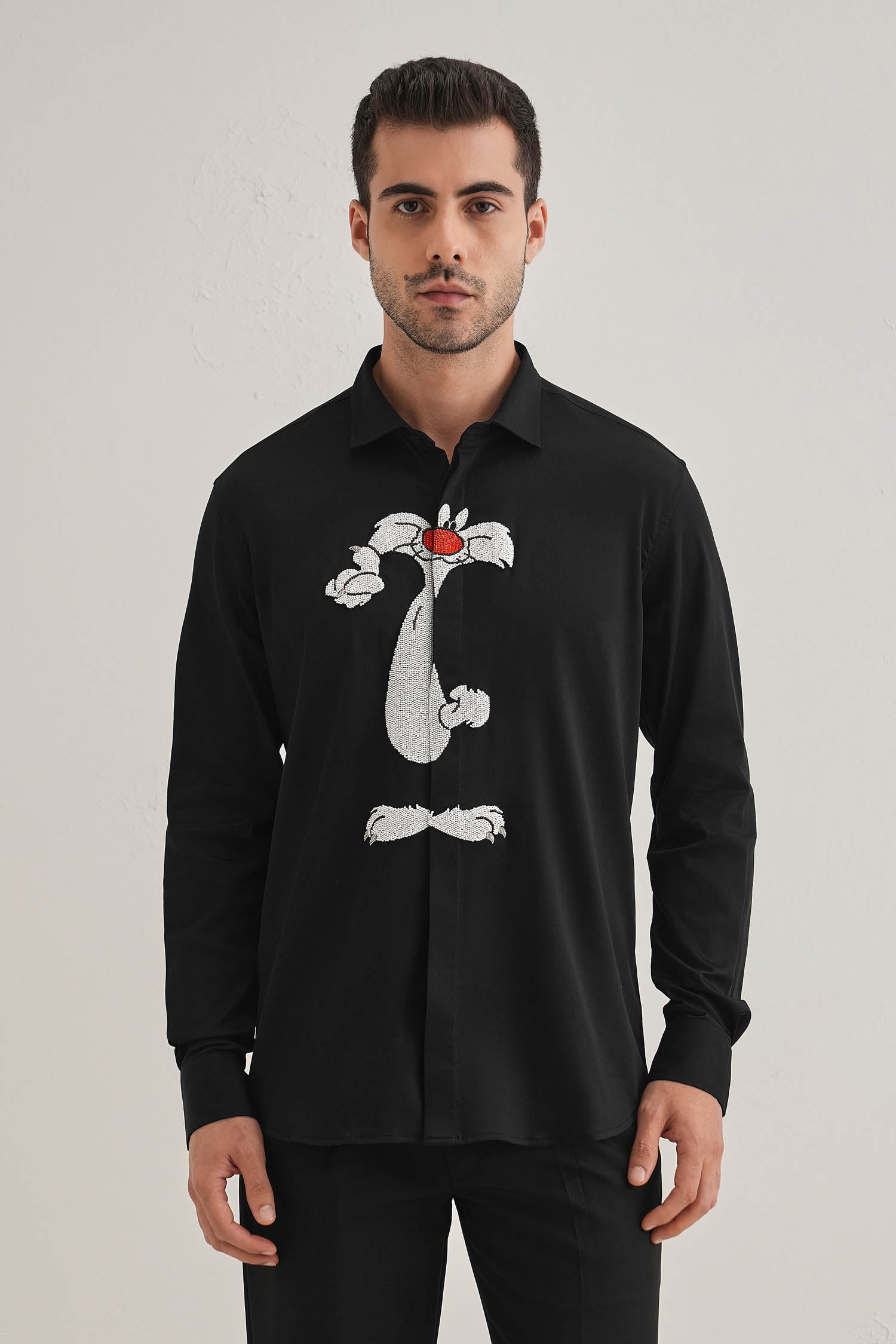 Sylvester - Hand Embroidered Designer Shirt - Black