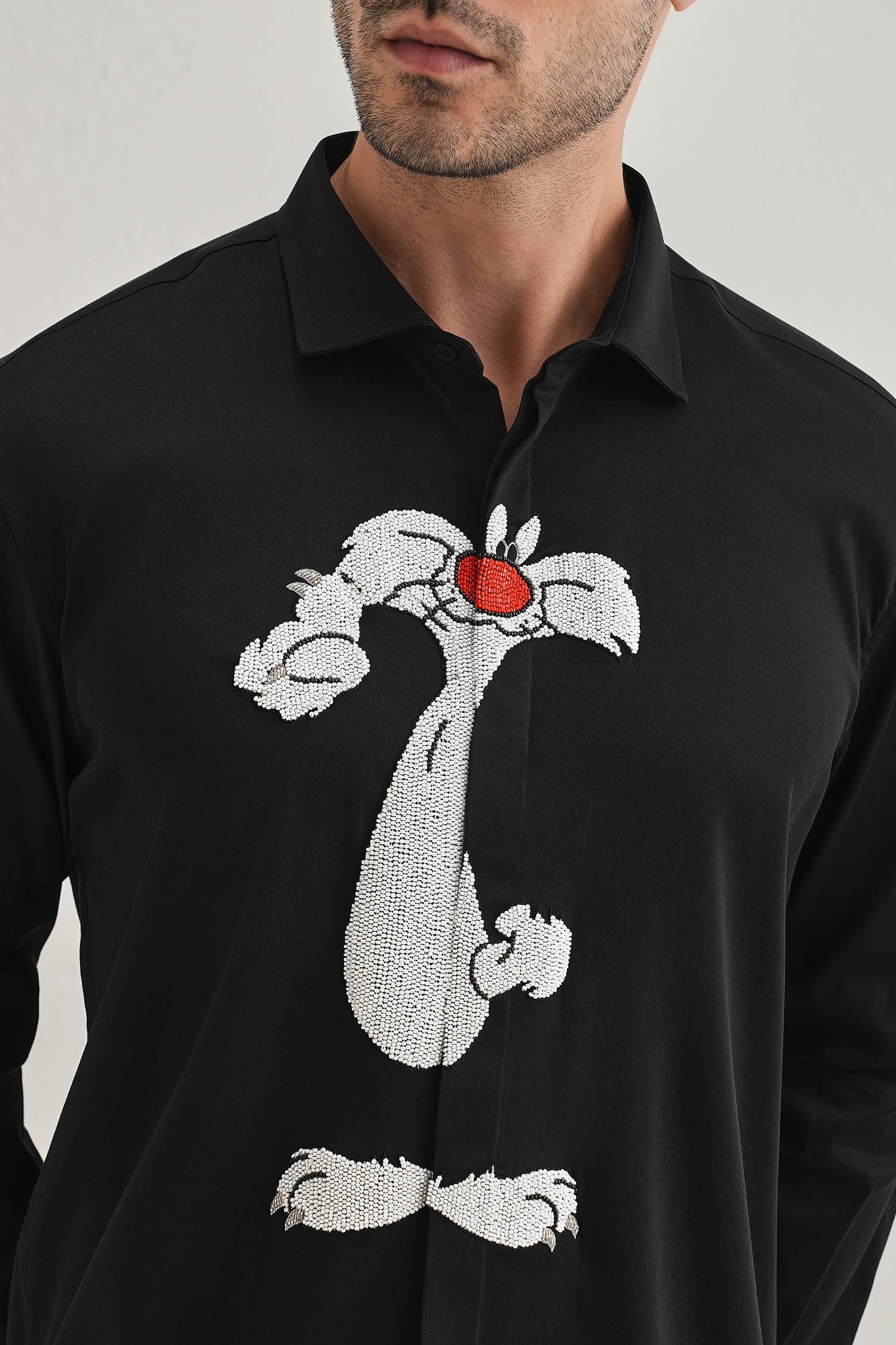 Sylvester - Hand Embroidered Designer Shirt - Black