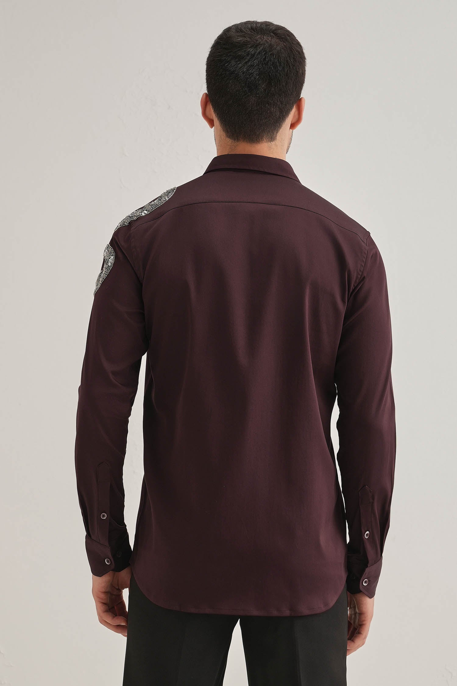 Viper- Hand Embroidered Designer Shirt - Wine