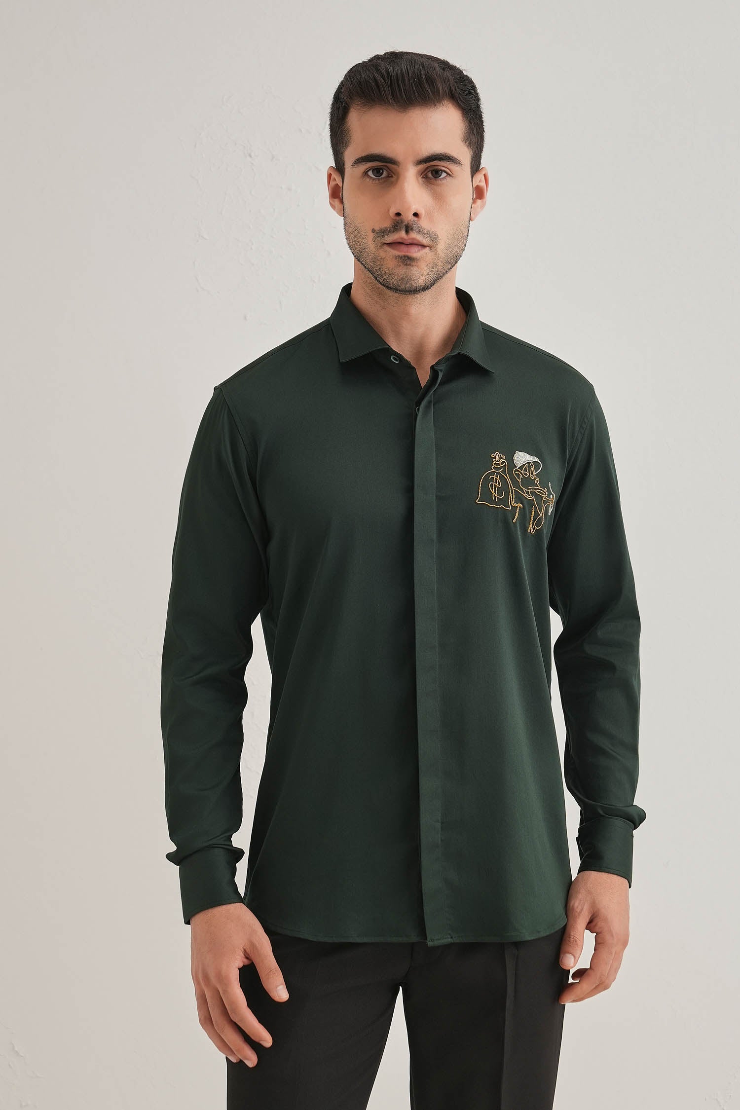 Baazigar - Hand Embroidered Designer Shirt - Black