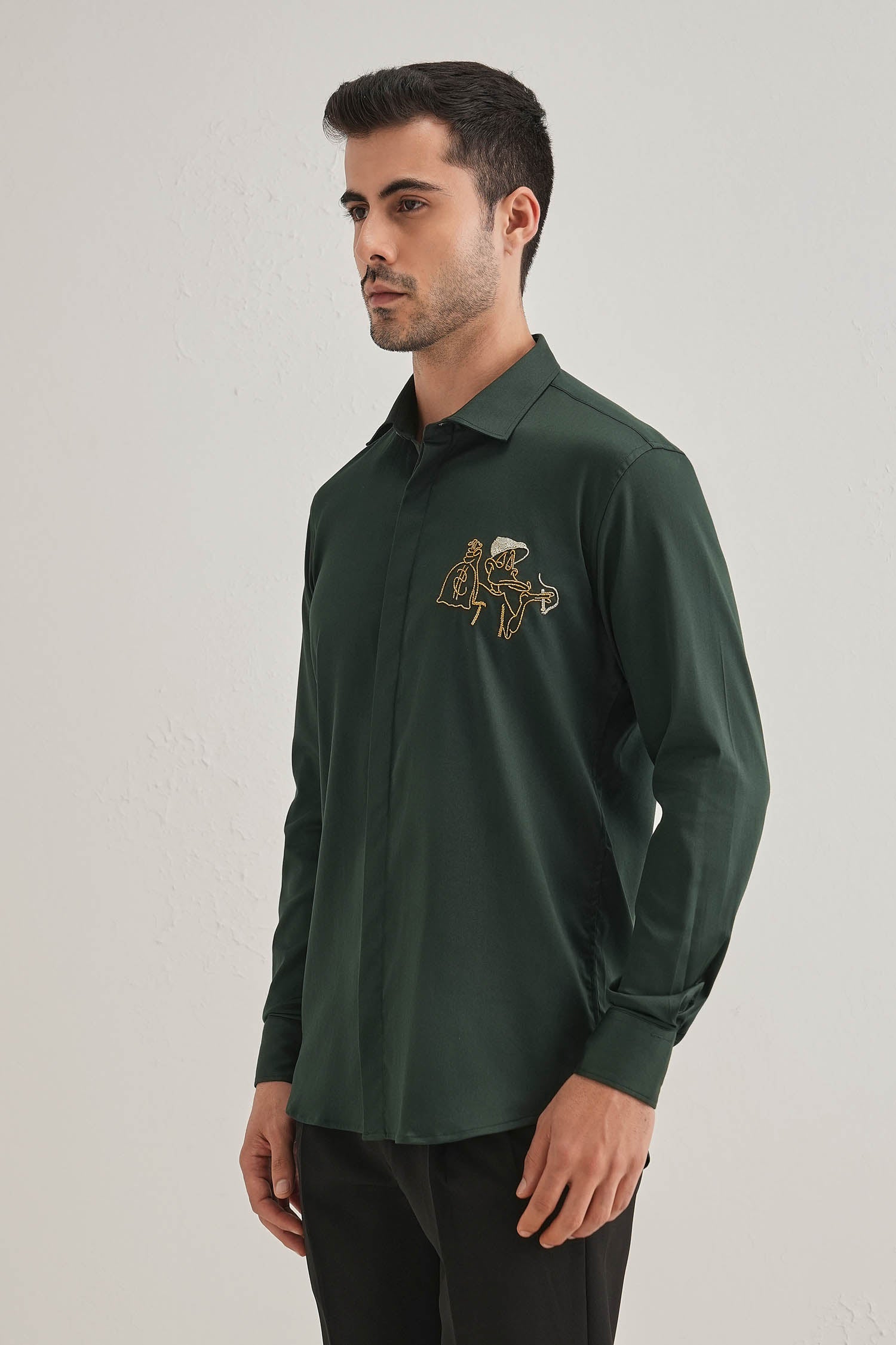 Baazigar - Hand Embroidered Designer Shirt - Black