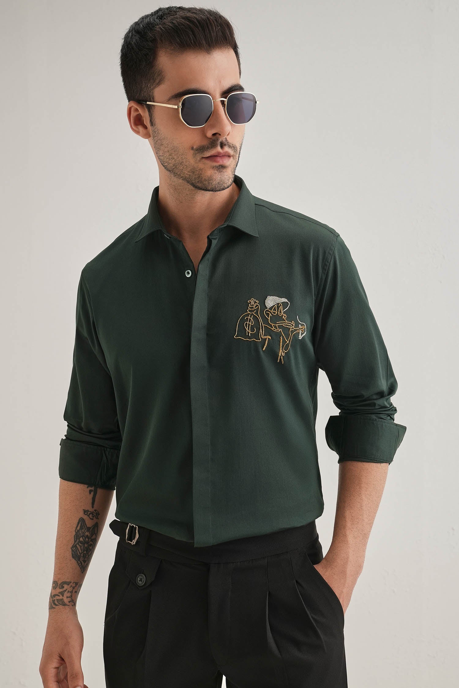 Baazigar - Hand Embroidered Designer Shirt - Black