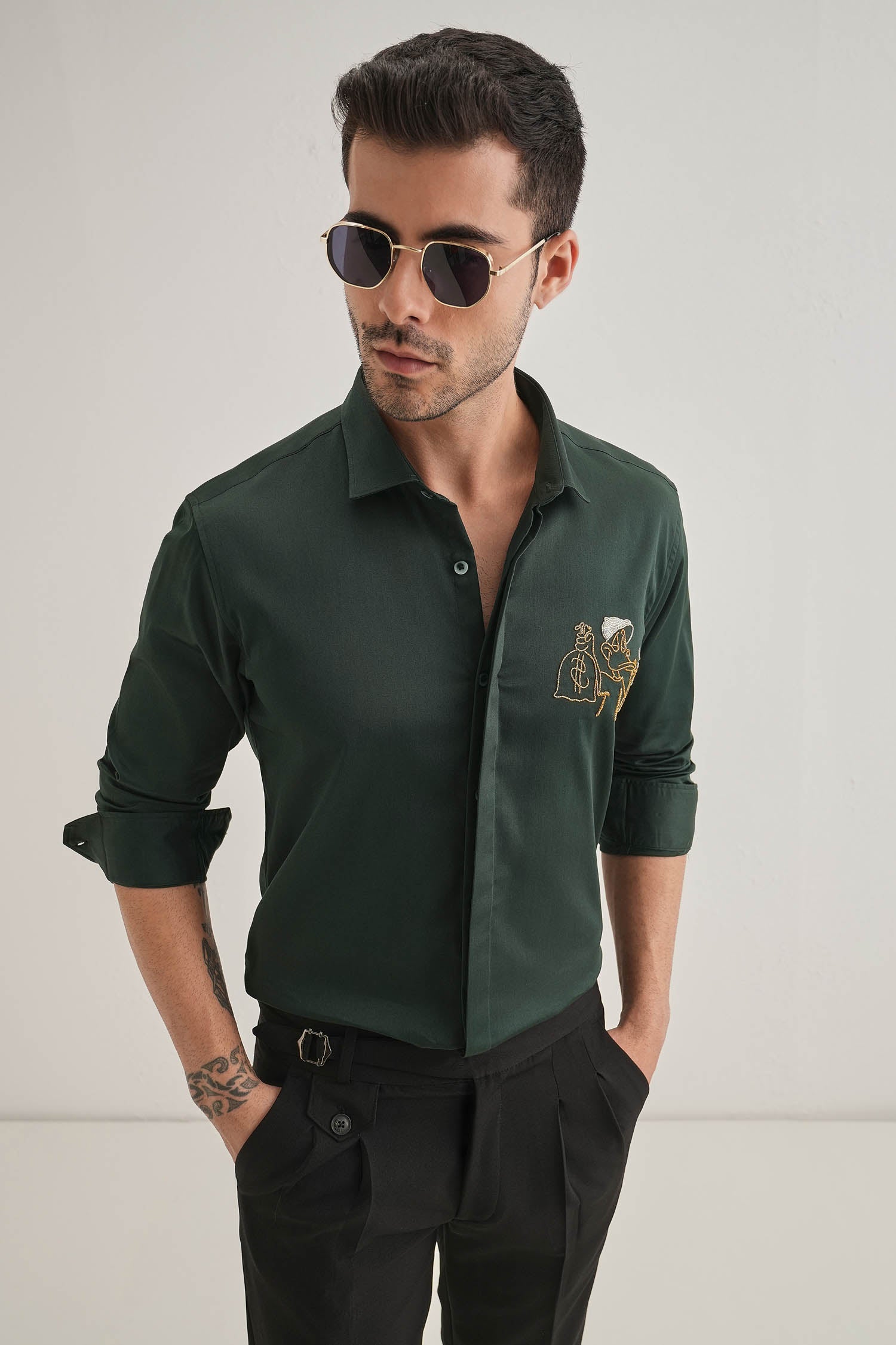 Baazigar - Hand Embroidered Designer Shirt - Black
