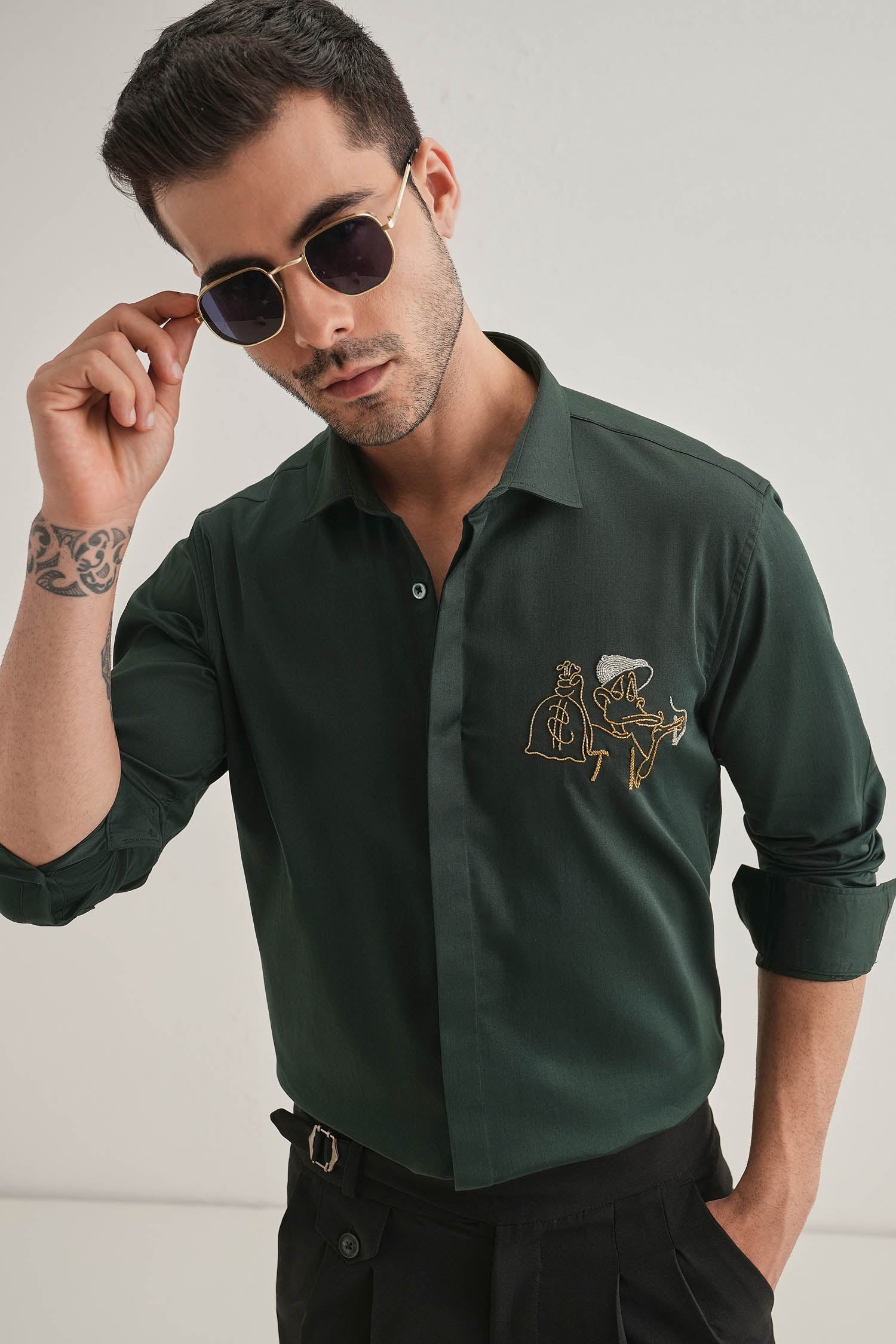 Baazigar - Hand Embroidered Designer Shirt - Black