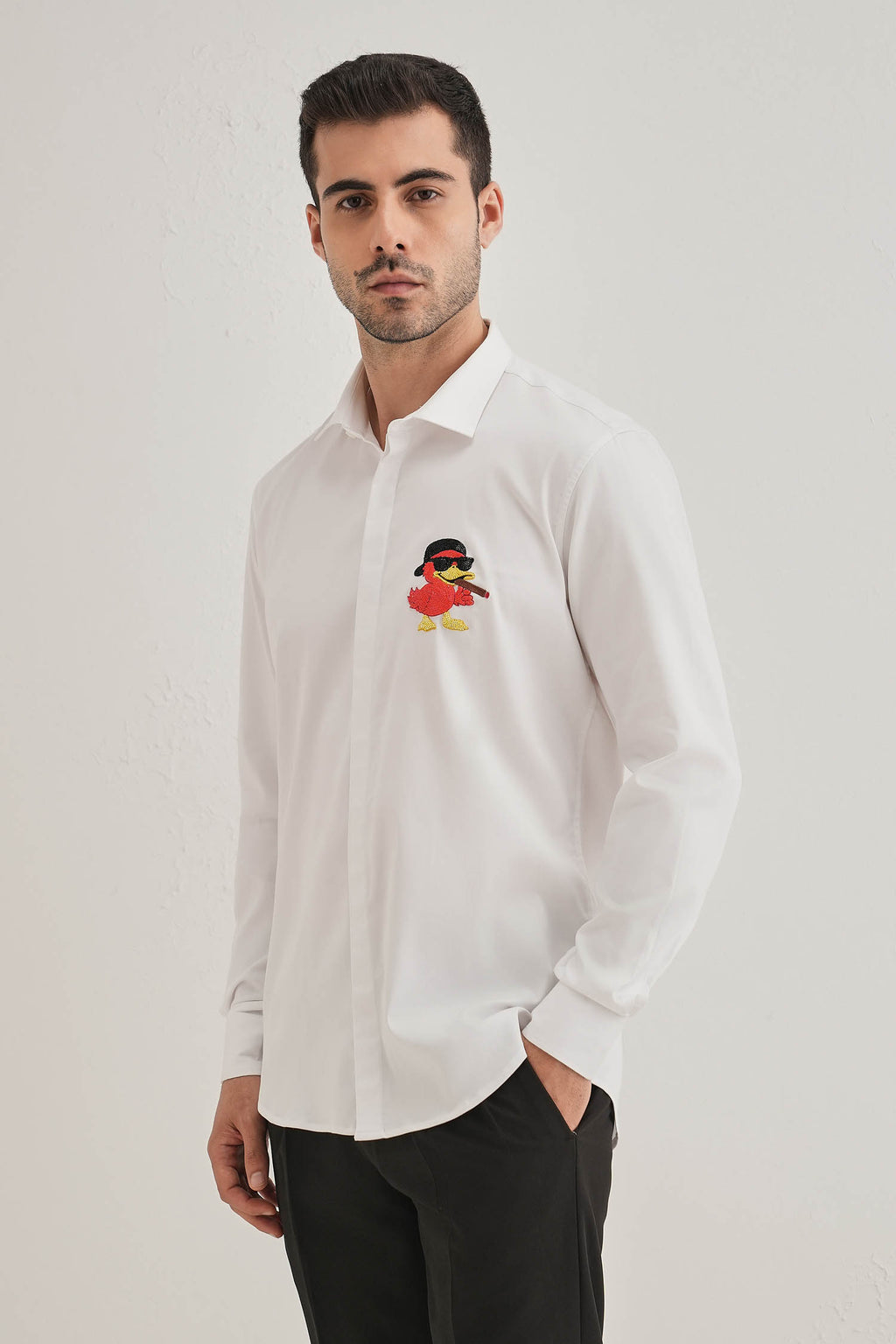 Quackery- Hand Embroidered Designer Shirt - White